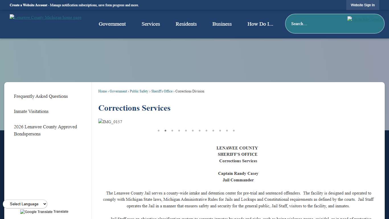 Corrections Services Lenawee County, MI